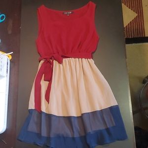 Red Beige and Blue Dress